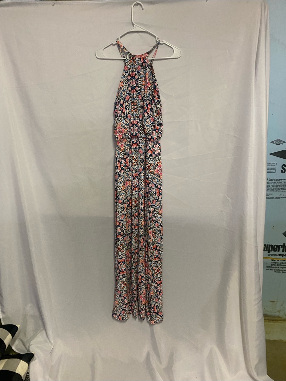 Cynthia Rowley Navy + Coral Printed Halter Maxi Dress